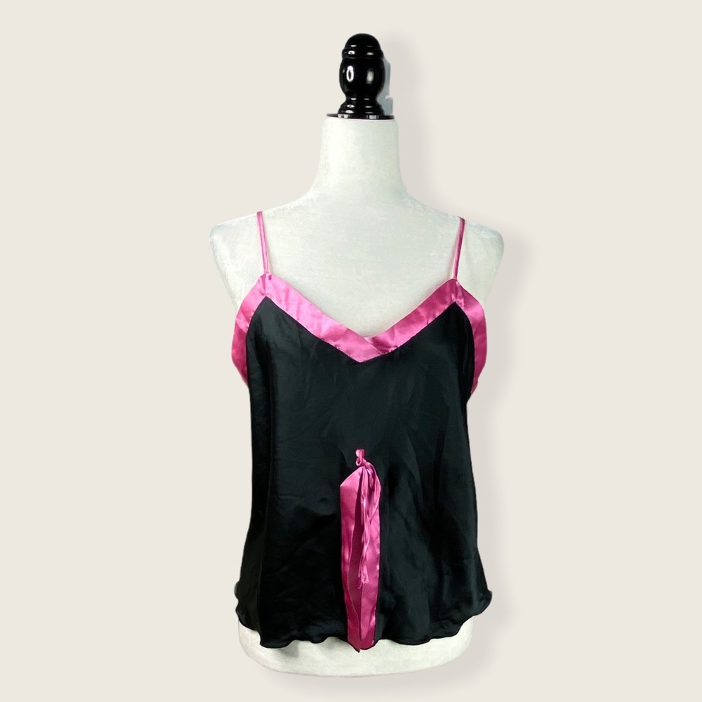 Pajamagram Black Satin Pink Ribbon PJ Camisole M